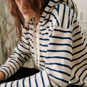 Striped Hoodie in Navy and White